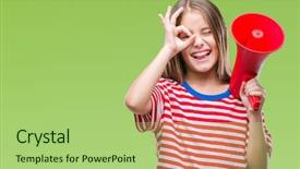  Presentation with yelling - Cool new presentation theme with great speakers - young beautiful girl yelling backdrop and a  colored foreground