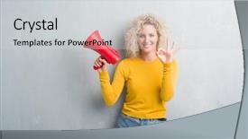  Presentation with open bible over grunge sandstone - PPT layouts featuring great speakers - young blonde woman over grunge background and a light gray colored foreground