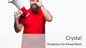  Presentation with eye - Colorful PPT theme enhanced with great speakers - young caucasian man shouting backdrop and a  colored foreground