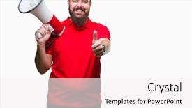  Presentation with fingers - Cool new presentation theme with great speakers - young caucasian man shouting backdrop and a  colored foreground