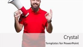  Presentation with symbol - PPT layouts with great speakers - young caucasian man shouting background and a  colored foreground