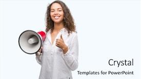  Presentation with doing the right thing - PPT theme consisting of great speakers - young hispanic woman holding megaphone background and a cool aqua colored foreground