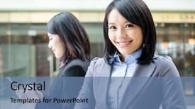  Presentation with asian - Cool new slides with great supervisor - asian business woman backdrop and a teal colored foreground