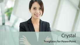  Presentation with asian ghosts - Presentation consisting of great supervisor - asian businesswoman standing at office background and a  colored foreground