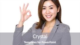  Presentation with asian - Colorful presentation design enhanced with great supervisor - asian businesswoman with ok sign backdrop and a gray colored foreground