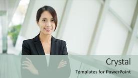  Presentation with office ergonomics - Presentation design with great supervisor - businesswoman at office background and a soft green colored foreground