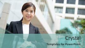  Presentation with outdoor movie - Slide deck consisting of great supervisor - businesswoman standing at outdoor background and a light blue colored foreground