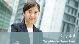  Presentation with office - Slides with great supervisor - businesswoman standing outside office background and a seafoam green colored foreground