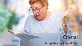  Presentation with reading - Audience pleasing slides consisting of great teacher - senior caucasian woman reading backdrop and a  colored foreground