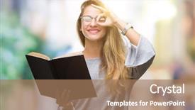  Presentation with reading - Presentation theme enhanced with great teacher - young beautiful blonde woman reading background and a coral colored foreground