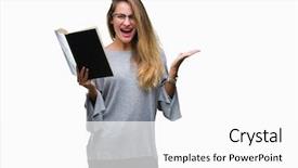  Presentation with reading - Colorful presentation enhanced with great teacher - young beautiful blonde woman reading backdrop and a white colored foreground