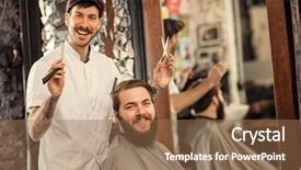  Presentation with barber - Colorful presentation design enhanced with great time at barbershop backdrop and a tawny brown colored foreground