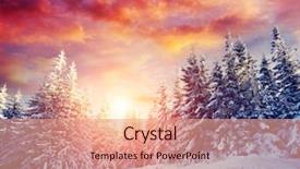  Presentation with clear sunny day rural landscape - Presentation theme enhanced with great view of winter landscape background and a coral colored foreground