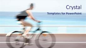  Presentation with sea shore - Beautiful PPT layouts featuring great way to get around in a city -motion blurred cyclist going fast on a city bike lane by the sea shore backdrop and a sky blue colored foreground