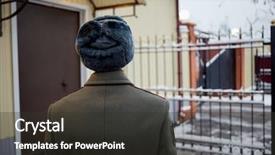  Presentation with checkpoint - Amazing presentation theme having greatcoat stands near checkpoint backdrop and a dark gray colored foreground