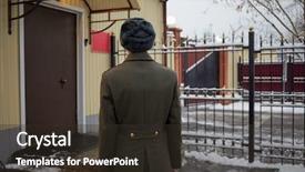  Presentation with checkpoint - PPT theme consisting of greatcoat stands near checkpoint background and a tawny brown colored foreground