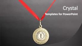  Presentation with gold medal - Amazing presentation design having greatest achievement - gold medal on grey background backdrop and a gray colored foreground