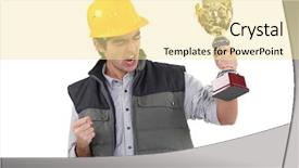  Presentation with trophy - Presentation theme with greatest achievement - male builder holding trophy background and a  colored foreground