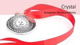  Presentation with medal - Colorful presentation enhanced with greatest achievement - silver medal isolated on white backdrop and a coral colored foreground