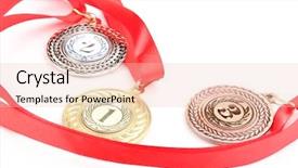  Presentation with achievement - Slides having greatest achievement - three medals isolated on white background and a lemonade colored foreground