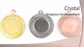  Presentation with army medals - Colorful presentation theme enhanced with greatest achievement - three medals isolated on white backdrop and a white colored foreground