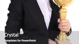  Presentation with cup trophy star award - Colorful PPT layouts enhanced with greatest achievement - woman holding trophy cup isolated backdrop and a dark gray colored foreground