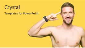  Presentation with great idea - Audience pleasing slide set consisting of think strong - handsome shirtless man showing nude backdrop and a yellow colored foreground