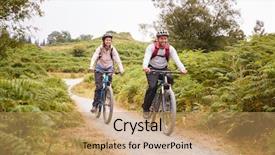  Presentation with mountain - Slides consisting of spring time mountains - young adult couple riding mountain background and a coral colored foreground