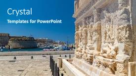 Presentation with old - Presentation theme with greca-fountain-in-old-town background and a ocean colored foreground