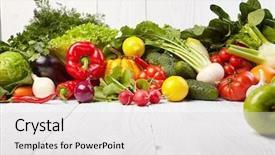  Presentation with fresh fruits vegetables - PPT layouts consisting of gree - frame with fresh organic vegetables background and a light gray colored foreground