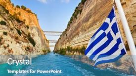  Presentation with corinth - Audience pleasing PPT theme consisting of greece and greek flag backdrop and a teal colored foreground