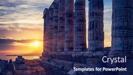  Presentation with ancient greek - PPT theme featuring greece-cape-sounio-ruins background and a navy blue colored foreground