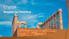  Presentation with ancient greek - Audience pleasing presentation design consisting of greece-cape-sounio-ruins backdrop and a teal colored foreground