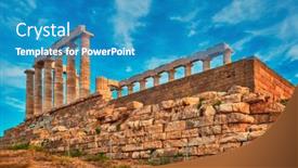  Presentation with ancient greek - Presentation consisting of greece-cape-sounio-ruins background and a teal colored foreground