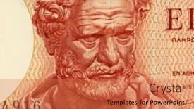  Presentation with philosopher - Audience pleasing PPT theme consisting of greece-circa-1967-democritus backdrop and a red colored foreground