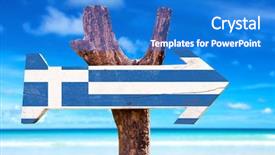  Presentation with flag - Colorful presentation theme enhanced with greece flag wooden sign backdrop and a cobalt blue colored foreground