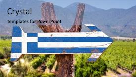  Presentation with winery - Slides with greece flag wooden sign with winery background background and a light blue colored foreground