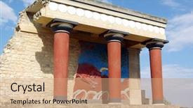  Presentation with crete island - PPT theme consisting of greece knoss palace on island background and a coral colored foreground