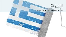  Presentation with paint roller - PPT theme consisting of greece national flag against gray paint with roller background and a light blue colored foreground