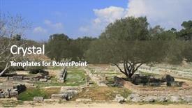  Presentation with olympic games ring - Audience pleasing theme consisting of greece olympia ruins of olympia backdrop and a tawny brown colored foreground