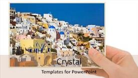  Presentation with photo - Cool new presentation theme with greece-photography-in-hand backdrop and a coral colored foreground