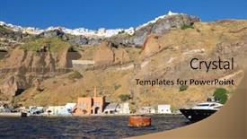  Presentation with luxury yacht - Slide set featuring greece santorini island coast with luxury yacht background and a coral colored foreground