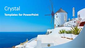  Presentation with old windmill - Amazing slides having greece-santorini-island-greek-landscape backdrop and a teal colored foreground