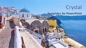  Presentation with ancient greek - Presentation design consisting of greece-santorini-island-scenic-panoramic background and a light blue colored foreground