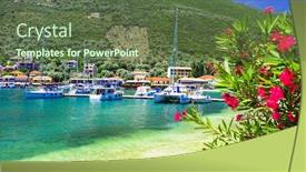  Presentation with green travel - Slide deck enhanced with greece-travel-picturesque-sivota-village background and a tawny brown colored foreground