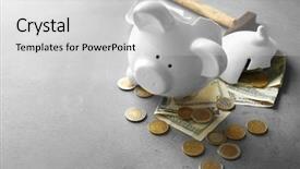  Presentation with greed - Beautiful theme featuring greed - broken piggy bank with money backdrop and a light gray colored foreground
