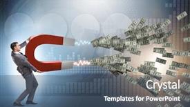  Presentation with greed - Slides enhanced with greed - businessman catching dollars on horseshoe background and a ocean colored foreground