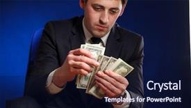  Presentation with greed - Colorful slide set enhanced with greed - businessman counts money backdrop and a navy blue colored foreground