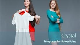  Presentation with happy angry - Presentation theme having greed - happy cheerful young woman background and a ocean colored foreground