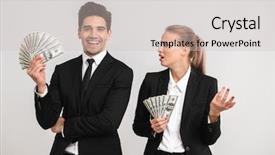  Presentation with successful - Presentation featuring greed - successful business couple wearing suits background and a soft green colored foreground